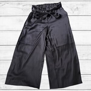 62. JOIE Black Satin Wide Leg Stretch Pants Size XS Adjustable Tie Belt